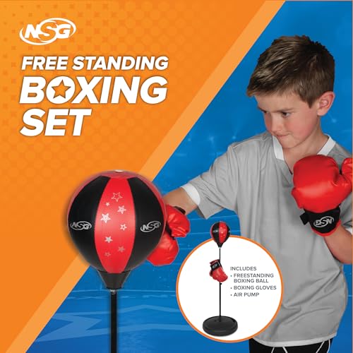 NSG Punching Bag for Kids & Boxing Gloves Set - Adjustable Freestanding Speed Bag with Spring-Loaded Stand, Junior Boxing Gloves & Hand Pump - Portable, Easy Assembly for Boys, Teens, Toddlers Ages 4+ - size: Small