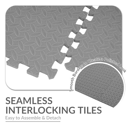 Fitvids Puzzle Exercise Gym Flooring Mat, 1/2" Thick High-Density EVA Interlocking Tiles Workout Mat for Home Gym, Fitness Equipment, MMA, Gymnastics, 36-Piece Shock-Absorbing Exercise Mat (144 Sq Ft) - color: Graphite, style: 1/2" Thick, 36 Tiles (144 Sq
