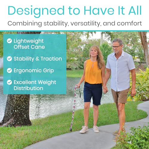 Vive Walking Cane for Women, Men, Elderly - Patented Offset Grip - Lightweight Adjustable Walking Aid with a Non-Slip Tip - Sturdy Balancing Mobility Aid for Seniors - color: White Butterfly