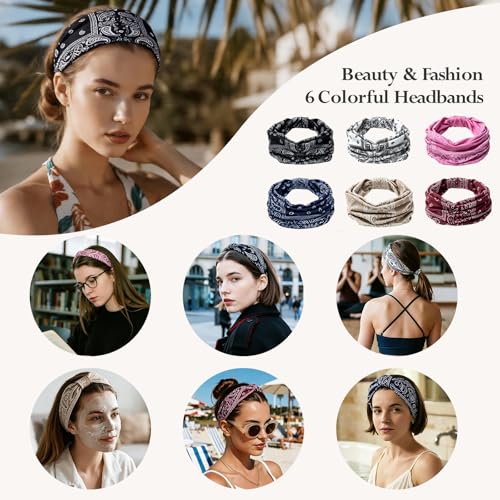 HSEM Headbands for Women 6-Pack – Wide Elastic Non-Slip Hair Bands – Thick Soft Knotted Sports Stretchy Sweatbands for Washing Face, Makeup, Workout, Running, Spa & Fashion, Water Drop - color: X-Colorful-2-8