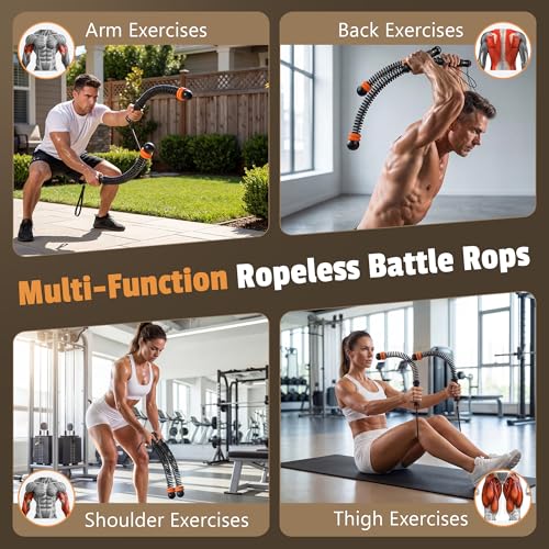 Portable Weighted Cordless Battle Ropes,Adjustable Weights, for Home Gym,Low-Noise Exercise Rope.Weighted Exercise Equipment for Low-Impact.Workout, Strength & HIIT,for Men & Women (Black)