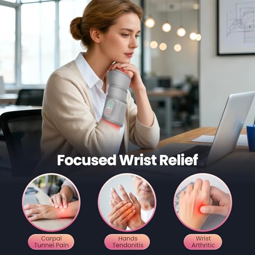 Cordless Wrist Heating Pad Wrap, Heated Wrist Brace with Vibration, Heated Wrist and Hand Massager, 3 Heat Levels, 3 Massage, Rechargeable Heating Pad for Wrist and Hand, Elbow, Ankle - color: Light Grey