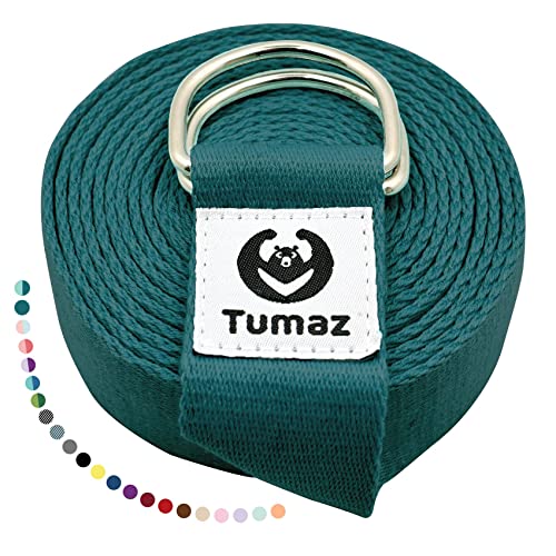 Tumaz Yoga Strap for Stretching with Adjustable D-Ring, 6/8/10 ft | Adjustable D-Ring | Soft Cotton Blend | 15+ Colors | Non-Elastic Yoga Belt for Pilates Stretching & Physical Therapy - color: 24.Teal, size: 8 Feet (with Storage Band)