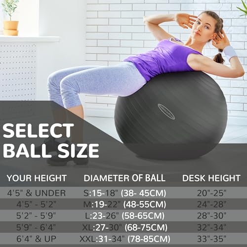 Fitvids Anti-Burst and Slip Resistant Exercise Yoga Fitness Birthing Ball with Quick Pump, 2,000-Pound Capacity, Multiple Colors and Sizes - color: Gray, style: 23-26in (58-65cm), L