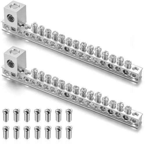 Relaxweex 2 Sets Ground Bar Kit with 14 Terminal Positions and Ground Lug Bar Aluminum Grounding Lugs for Electrical Connections - size: 14 Terminal Positions