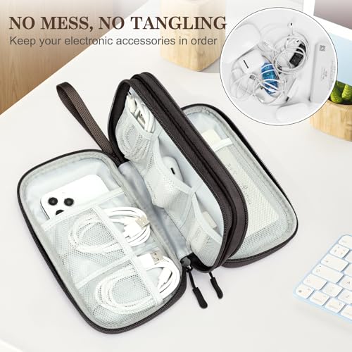 FYY Electronic Organizer, Travel Tech Pouch Bag, Medium, Coffee | Wrist Strap, Waterproof, Double Layers Portable Electronics Travel Carrying Case for Cord, Charger, Daily Business Trips Use - color: Coffee, size: Medium