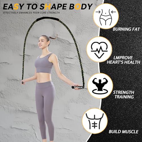 5lb Weighted Jump Rope for Men and Women, Adult Heavy Skipping Rope, Heavy Jump Ropes for Home Workout, Weight Loss, Shaping Body, Total Body Workout Equipment (Black Grey) - color: Black Gold