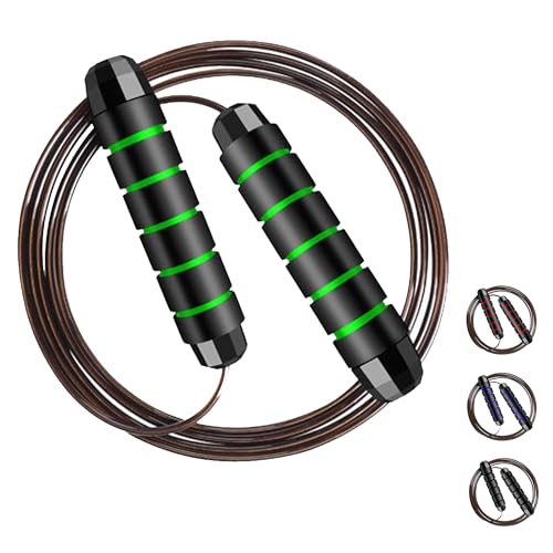 MRX BOXING & FITNESS Speed Jump Rope for Men, Women & Kids Tangle-Free Adjustable Steel Cable with Smooth Ball Bearings, and Comfortable Foam Handles for Full-Body Workouts - color: Green
