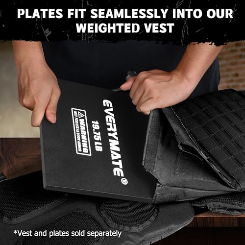 EVERYMATE Tactical Weighted Vest Plates – 3.75/5.75/8.75/14.5/19.75LB Pairs – Insert Weighted Vest Plates- Contoured Ergonomic Fit – WODs, Strength Training, Running, Weight Plates for Vest - color: 19.75LB*2, size: Straight