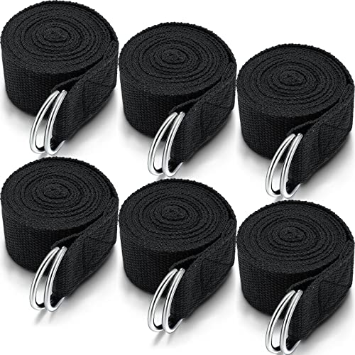 6 Pcs Yoga Strap for Stretching 8 ft Yoga Exercise Adjustable Straps Bands with Safe D Ring Buckle for Pilates, Gym Workouts, Fitness, Physical Exercise, Dance, Improve Flexibility - color: Black