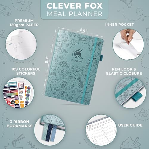 Clever Fox Weekly Meal Planner - Weekly & Daily Meal Prep Journal with Shopping and Grocery Lists for Menu Planning, Healthy Diet & Weight Loss Tracking, Lasts 1 Year, Undated, A5 - Aquamarine - color: Aquamarine