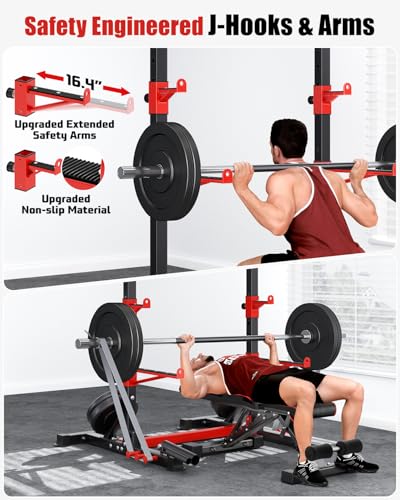 YOLEO Smith Machine & Squat Rack Combo, Multi-Functional Power Racks with Adjustable Width & Pull-Up Bar, Cable Crossover Power Cage, Independent Dual-Pulley System for Home Gym Garage Basement - style: Extended Squat Rack