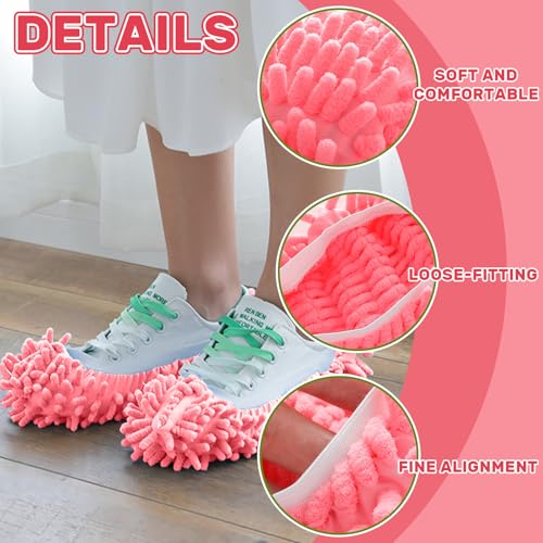 Mop Slippers Shoes for Women Men Foot Dust Duster Microfiber Dust Hair | Reusable Sweeper Cleaning Tool for House Bathroom Kitchen - color: Pink 1pair, size: F