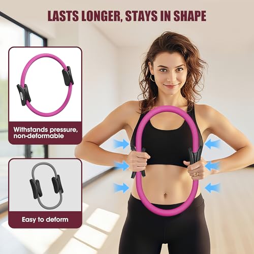 ROSAPOAR Pilates Essentials Kit for Women, Pilates Ring Set - 14" Magic Circle with Yoga Ball & Resistance Bands – Pilates Kit for Home Workouts, Toning & Core Sculpting Pilates Equipment - color: Pink