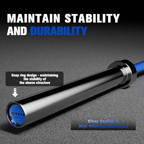 RitFit Elite 7ft Olympic Barbell, Robust 45lb Barbell for Weightlifting and Powerlifting, Superior Olympic Bar with Exceptional 500lbs Load Capacity, Weight Bar for 2” Standard Plates - color: Silver/Blue, size: 7 ft 500 lb 45 lb without Collar