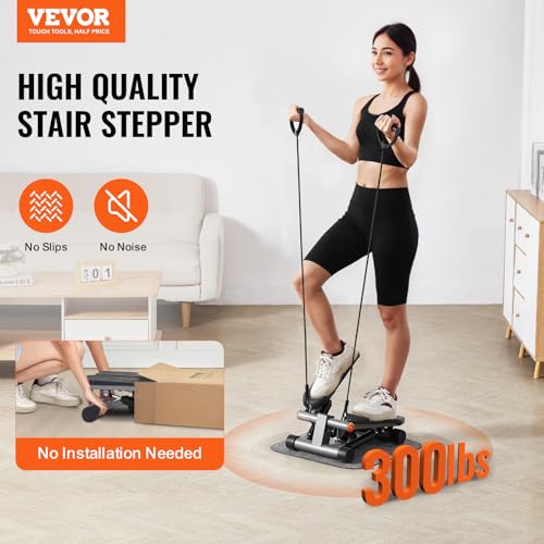 VEVOR Stair Stepper, Mini Stepper for Exercise at Home, Hydraulic Fitness Stepper with Resistance Bands, Full Body Workout Cardio Equipment, Stair Climber - style: Adjustable Stair Stepper