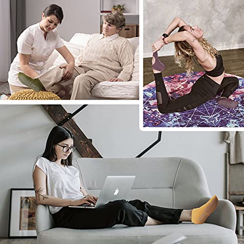 unenow Non Slip Grip Yoga Socks for Women with Cushion for Pilates, Barre, Home - color: 3 Pairs-yellow/Light Purple/Green