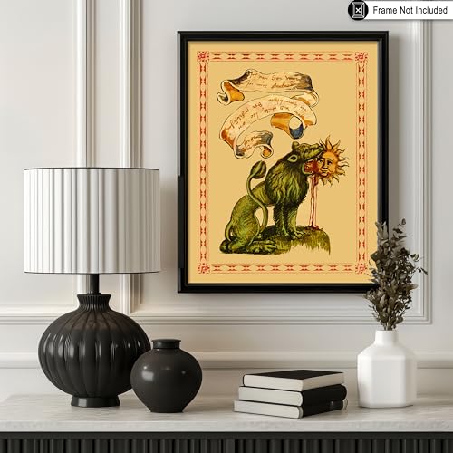 Poster Master Vintage Poster - Retro Green Lion Devouring The Sun Print - Hermetic Art - Mythology Art - Gift for Men & Women - Wall Decor for Living Room or Bedroom - 8x10 UNFRAMED Wall Art - color: Style-06, size: 8"L x 10"W