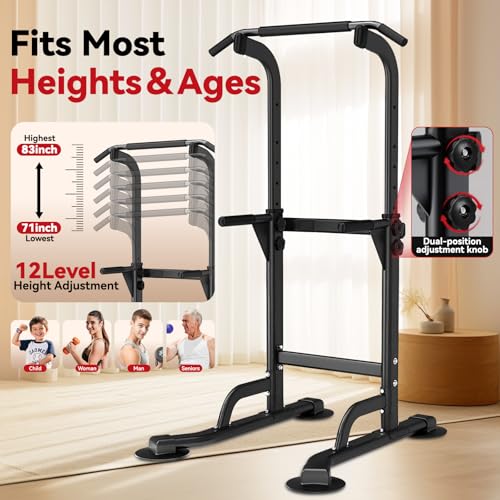 WATBKHE Power Tower Pull Up Dip Station Foldable, Pull Up Bar Station Adjustable, Multi-Function Home Gym, Strength Training Fitness Equipment, Triangular Design, for Home Outdoor - color: Black-Max 260 lbs
