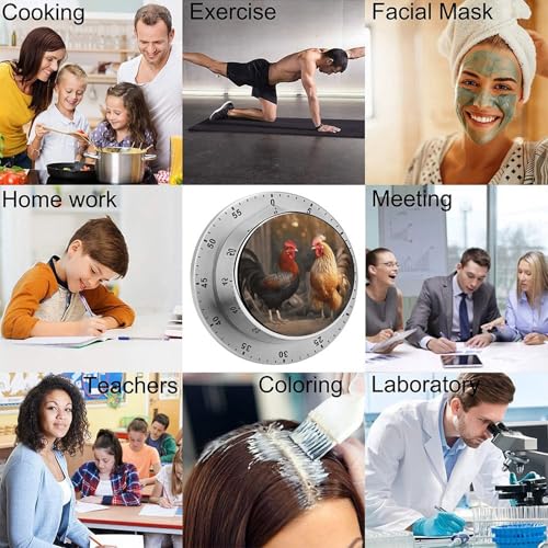 Rooster and Chicken Magnetic Timer Manual Kitchen Timers for Cooking Cute Egg Timers Loud Countdown Clock Mechanical Countdown Timer for Classroom Gym Baking Exercise Study Workout Clock