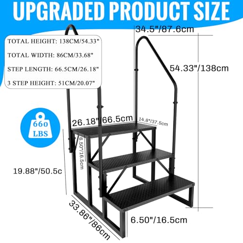 RV Step 3 Step Ladder with 2 Handrails | Anti-Slip Pedal, Triangular Reinforcement, Easy Assembly, Heavy Duty, Thickened - style: 3 handrails Step