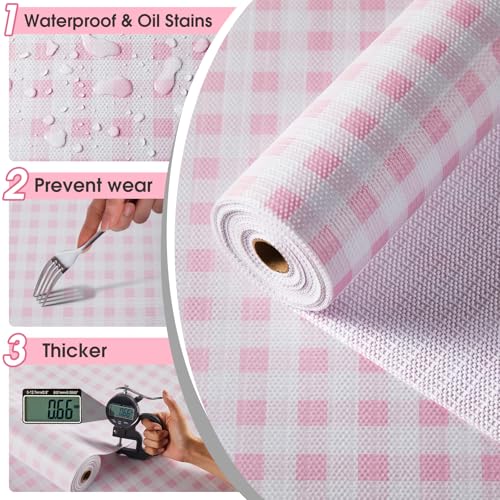 Drawer and Shelf Liner, Non-Slip Kitchen Cabinet Liners Non-Adhesive Thick Strong Grip Waterproof Washable Mats Protect Dresser Shelves Cupboard Bathroom Cabinets, Pink Plaid, 12 in X 10 FT - color: Pink Plaid, size: 11.8"W x 118"L