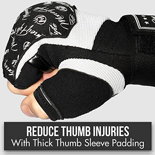 Quick Gel Boxing Wraps Under Boxing Gloves - Kickboxing MMA Muay Thai - Fist, Knuckle, Wrist Wrap Protection Inner Glove Hand Wraps - Men Women Kids - color: Black/White, size: Small-Medium