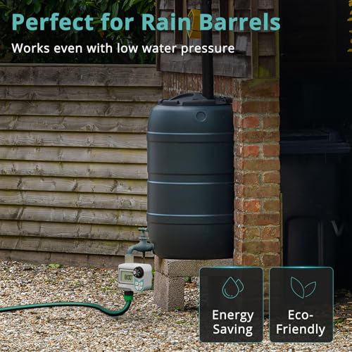 QUOBAS Low Pressure Water Timer, Weekly Sprinkler Timer for Garden Hose | Programmable Hose Timer with Brass Inlet & Outlet, Zero Pressure Water Timer for Rain Barrel, Rain Delay/Manual/Auto Modes - size: Weekly Program 1 Zone