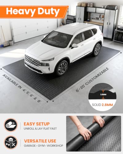SEAL 4 x 6 FT Premium Garage Floor Mat, Solid 2.8mm Thick Lay-Flat Black Commercial Grade Heavy Duty Parking Mat for Golf Cart, Workbench, ATV, Water/Stain Resistant Runner (Embossed Diamond Plate) - size: 72"L x 48"W x 0.1"Th