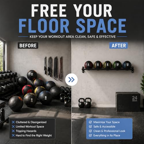 Medicine Ball Rack Wall Mount, Med Ball Storage Holder, Slam Balls Rack for Home Gym, Heavy Duty Exercise Equipement Wall Storage
