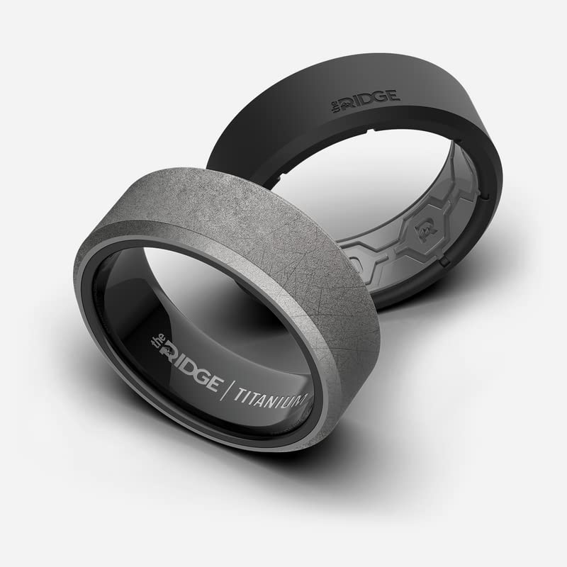 The Ridge Tungsten Rings For Men - Mens Wedding Band - Strong, Durable, and Scratch-Resistant Beveled Ring With Silicone Band - color: Stonewashed Titanium