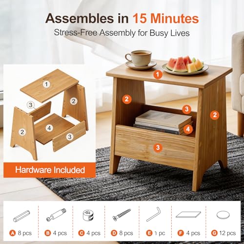King Oasis Small Storage Stool with Flat Top, 15.7" Modern Footstool Ottoman for Living Room & Bedroom, Narrow Shoe Bench/Side Table for Entryway, Bathroom, Bedroom and Small Spaces, Light Oak Low - color: Light Oak Low