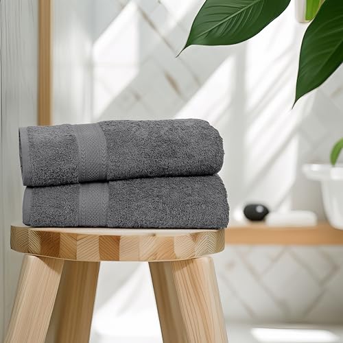 Commercial Bulk Pack of 12 Large Bath Towels – 100% Cotton Terry 24" x 50" – Ideal for Hotels, Salons, Gyms, Spas & Institutional Use – Charcoal Grey - color: Charcoal Grey, size: 24"x50" - PK 12