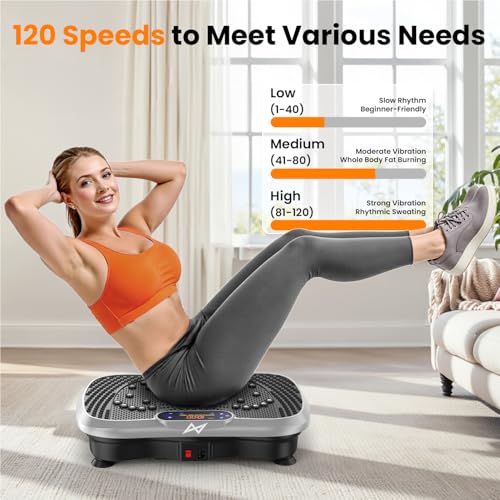 AXV Vibration Plate Fitness Platform Exercise Machine Vibrating Shaking Full Body Shaker Workout Vibrate Stand Shake Board Sport for Weight Loss Fat Burner for Gym Home Office - color: BT.PRO.SILVER