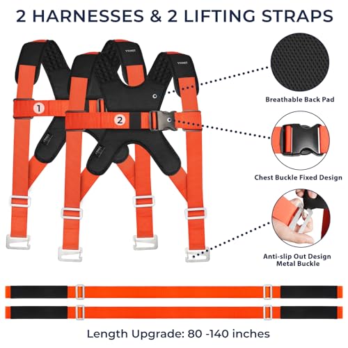 Ytonet Furniture Moving Straps for Lifting with Back Support, Round Sling | 2-Person Lifting and Moving System, Appliance Shoulder Lifting Straps for Sofa, Mattress, Refrigerator, 135 inches Long - size: With Back Support-Extended