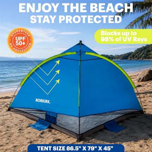 Beach Tent Sun Shelter – UPF 50+ UV Protection, Lightweight Portable Pop-Up Canopy, Windproof Shade with Sandbags, Carry Bag for Beach, Camping & Outdoor Travel (Light Blue) - color: Light Blue