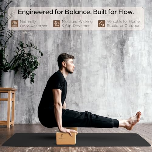 ORW Non Slip Hot Yoga Mat with Carrying Strap - Grip Surface & Natural Rubber Base, REACH Tested, Home & Studio Practice - color: Black PU Rubber Mat 72x26