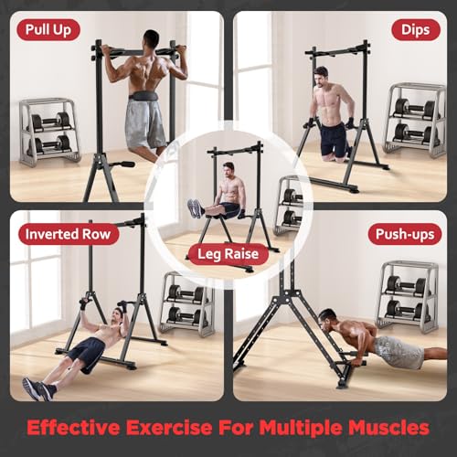 Tappio Folding Power Tower Dip Station Pull Up Bar, Multifunctional Pull Up Tower Adjustable Height, Triangular Structure Strength Training Workout Equipment for Home Gym Fitness