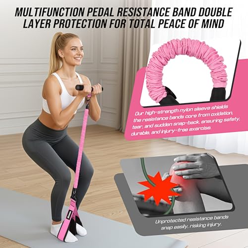 Upgrade Pedal Resistance Band with Handle, Adjustable Tube Foot Pedal Device Puller Exercise Bands, for Abs Arm Leg Waist Workout, Core Pilates, Sit Up Fitness Equipment for Full Body Training - color: Pink