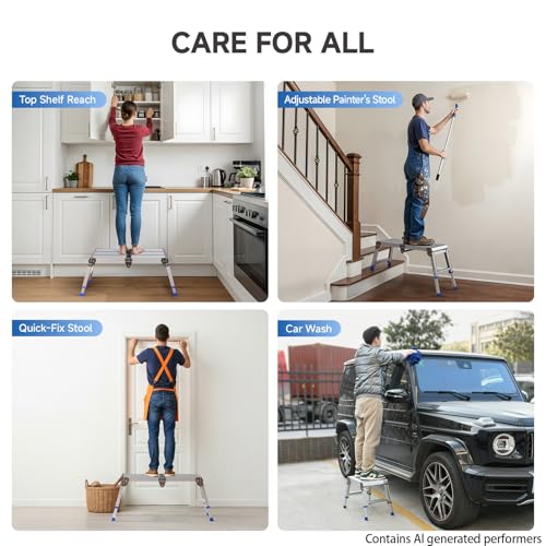 Loyoda Folding Work Platform for Adults, Portable Aluminum Step Stool 500lb | 13.7"-19.5" Adjustable Height, 11.8" x 32.7" Wide Platform for Garage, Painting, Reach High Shelves, Gardening, Car Wash - size: Medium