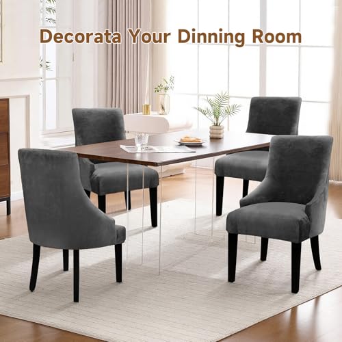 Velvet Wingback Dining Chair Cover Soft Stretch Accent Chair Cover Slipcover Thick Plush Wing Back Chairs Covers Furniture Protect Washable Chairs Protector Covers for Dining Room (Dark Grey, 2) - color: Dark Grey