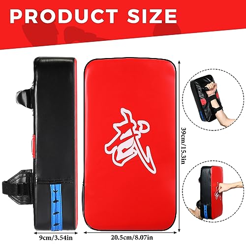 Poen 3 Pcs Taekwondo Kick Pads Muay Thai MMA Karate Sparring Gear Martial Arts Kickboxing Training Pads Punching Striking Target Equipment PU Leather Paddles Strike Curved Kick Shield - color: Red