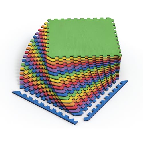 Norsk Dual-Sided Reversible 1/2" Foam Exercise Mats for Home Gym - Interlocking EVA Foam Tiles - color: Rainbow Pack/Black, size: 48 Tiles - 192 Sq. Ft.
