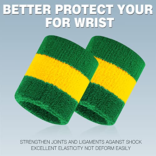 BEACE Sweatbands Sports Wristband for Men & Women - Moisture Wicking Athletic Cotton Terry Cloth Sweatband for Tennis, Basketball, Running, Gym, Working Out - color: Red Whi Blu/Rainbow/GR YE GR