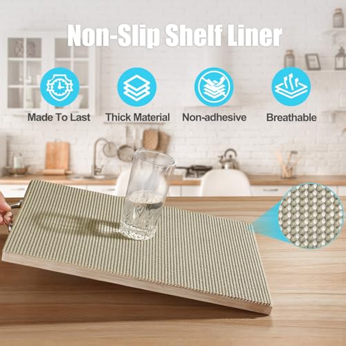 Songrey Non-Adhesive Drawer and Shelf Liner, Non Slip Cabinet Liners, Protect Kitchen Cupboard, Bathroom Drawers, Breathable, Thick Strong Grip mat (17.5IN x 20FT, Beige) - color: Beige, size: 17.5"W x 240"L