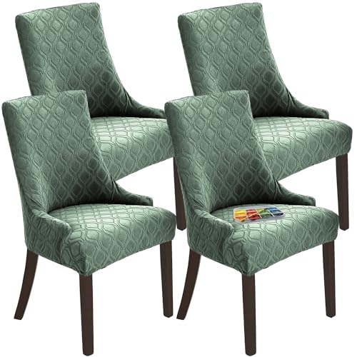 Wingback Chair Cover Waterproof,Stretch Jacquard Slipcover(Sage,4PCS) | Instant room refresh with easy cleanup, dependable mess protection, and a neat tailored look for family spaces. - color: Sage Green