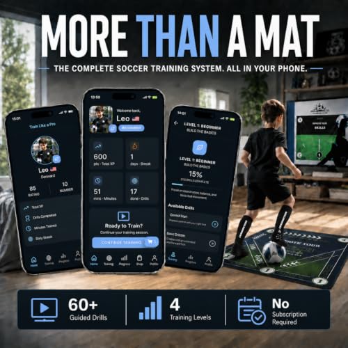 SkillZone Soccer Training Mat with Soccer Ball – Dribbling & Footwork Trainer | Indoor/Outdoor Soccer Training Kit with Interactive Video Hub, Grip Socks & Carry Bag | Control & Agility Practice - color: Match Day - Elite Training Kit