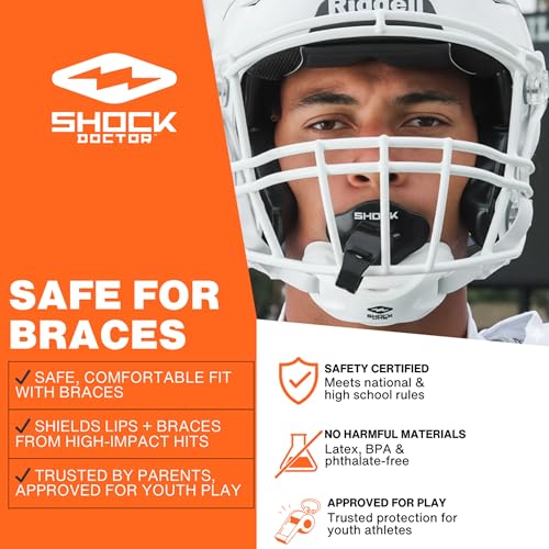 Shock Doctor Bolt Lipguard, Adult Mouth Guard Football with Strap. Mouthguard One Size Fits All - color: Orange