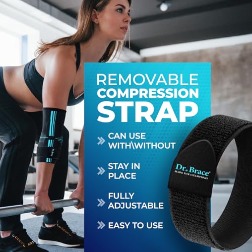 DR. BRACE® Elite Elbow Brace Support with Removable Strap for Women & Men, Pain Relief for Tendonitis, Arthritis, Golfer's & Tennis Elbow Treatment, Elbow Sleeve for Workouts Weightlifting (Black-Blue, Small) - color: Black-Blue, size: Small