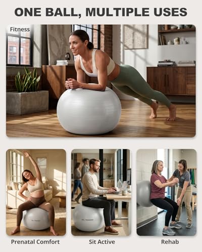 Trideer Yoga Ball for Exercise, Pilates, Core & Balance Training, Stability Ball for Pregnancy & Birthing Prep, Physical Therapy, Daily Stretching, Office Chair for Active Sitting, Quick Pump Included - color: White, size: L(23-26ines/58-65cm)